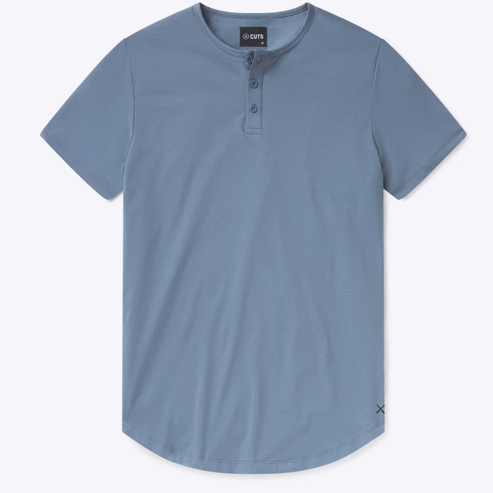 NIB MEN'S $24 Cuts Clothing Short Sleeve Henley STEEL BLUE Size Large